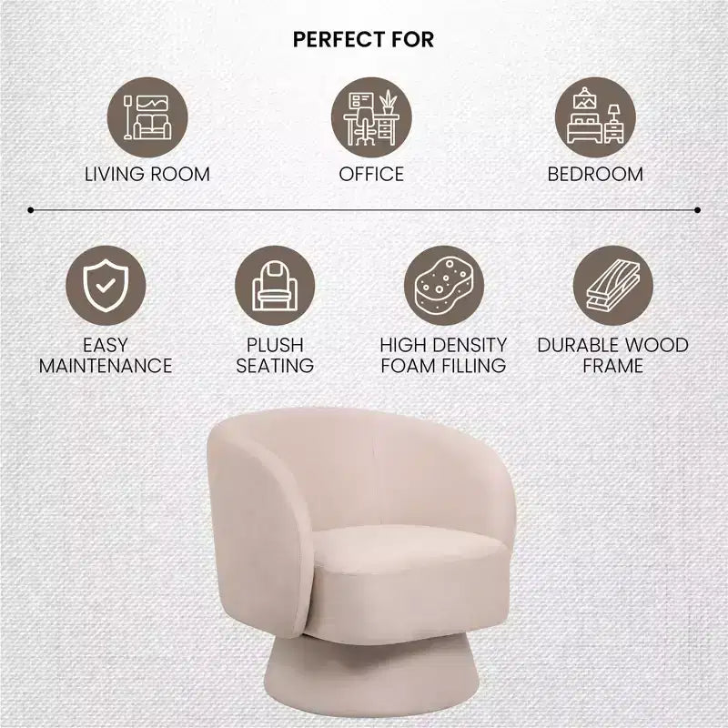 LeisureMod Raze Modern Boucl Swivel Barrel Chair - Textured Upholstered Accent Armchair with 360-Degree Solid Pine Wood Base