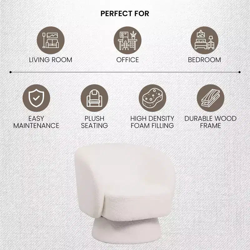 LeisureMod Raze Modern Boucl Swivel Barrel Chair - Textured Upholstered Accent Armchair with 360-Degree Solid Pine Wood Base
