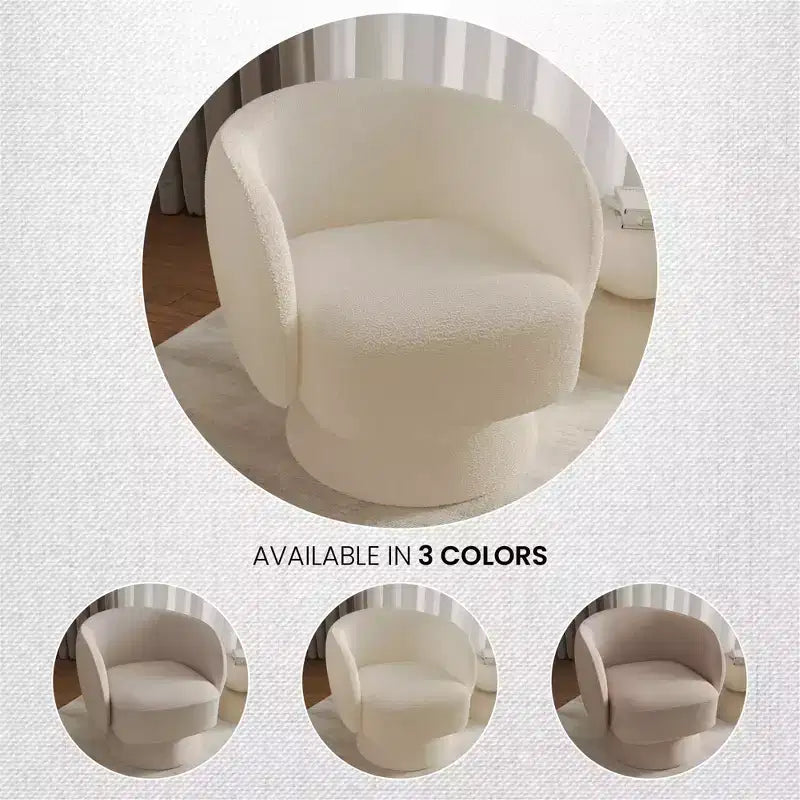 LeisureMod Raze Modern Boucl Swivel Barrel Chair - Textured Upholstered Accent Armchair with 360-Degree Solid Pine Wood Base