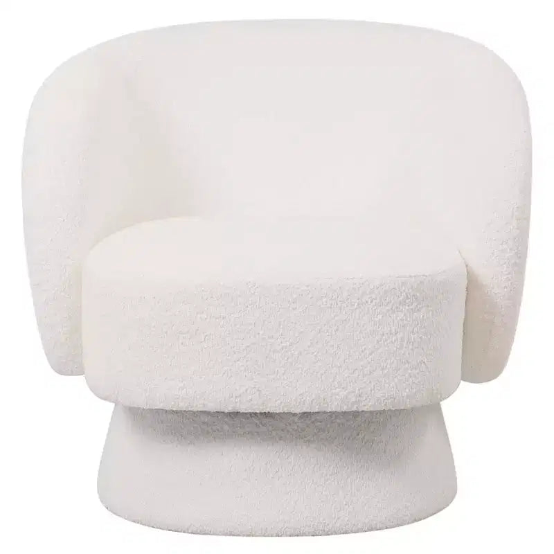 LeisureMod Raze Modern Boucl Swivel Barrel Chair - Textured Upholstered Accent Armchair with 360-Degree Solid Pine Wood Base