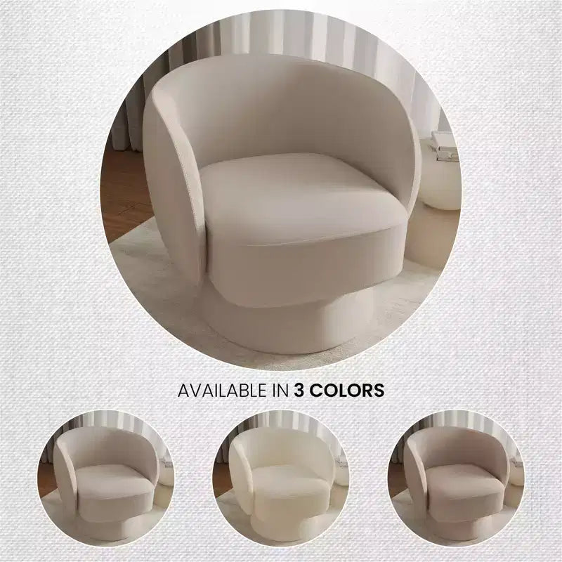 LeisureMod Raze Modern Boucl Swivel Barrel Chair - Textured Upholstered Accent Armchair with 360-Degree Solid Pine Wood Base