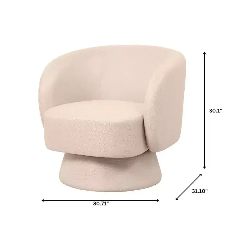 LeisureMod Raze Modern Boucl Swivel Barrel Chair - Textured Upholstered Accent Armchair with 360-Degree Solid Pine Wood Base