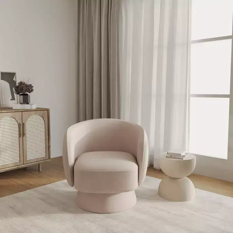 LeisureMod Raze Modern Boucl Swivel Barrel Chair - Textured Upholstered Accent Armchair with 360-Degree Solid Pine Wood Base