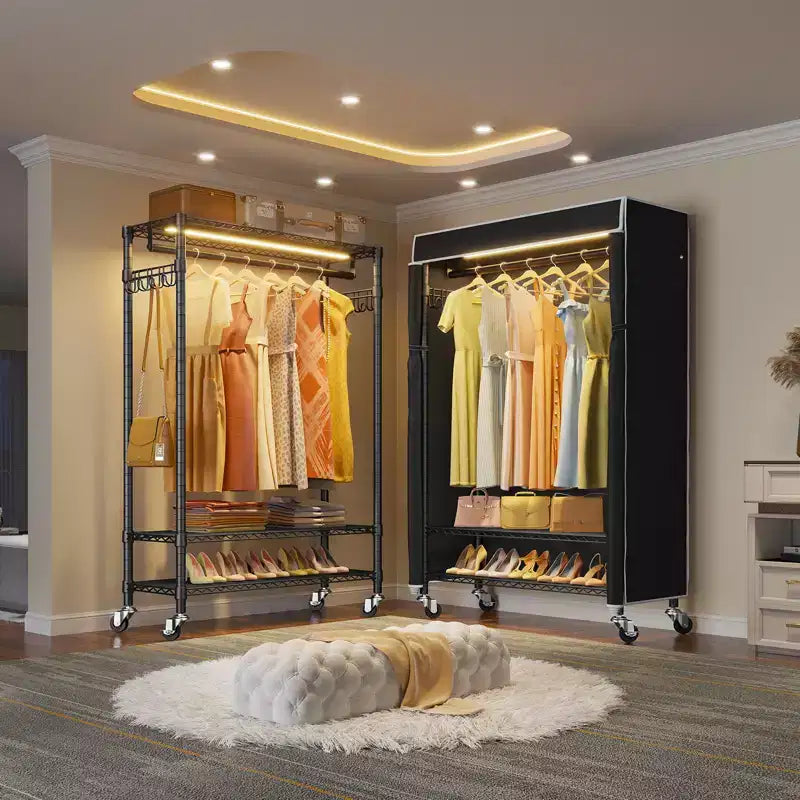 VIPEK R3LC Clothes Rack with Cover, Heavy Duty Garment Rack with Dimmable LED Lights, Metal Clothing Rack with Wheels, Closet with Cover