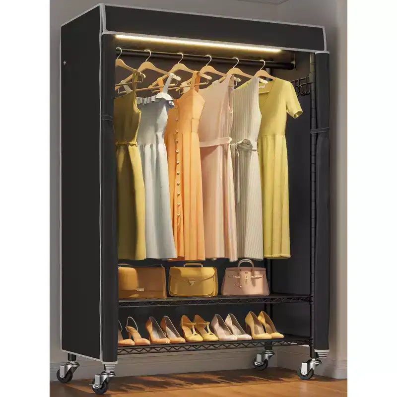 VIPEK R3LC Clothes Rack with Cover, Heavy Duty Garment Rack with Dimmable LED Lights, Metal Clothing Rack with Wheels, Closet with Cover