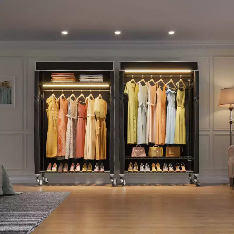 VIPEK R3LC Clothes Rack with Cover, Heavy Duty Garment Rack with Dimmable LED Lights, Metal Clothing Rack with Wheels, Closet with Cover