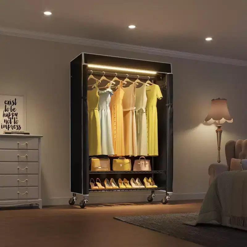 VIPEK R3LC Clothes Rack with Cover, Heavy Duty Garment Rack with Dimmable LED Lights, Metal Clothing Rack with Wheels, Closet with Cover