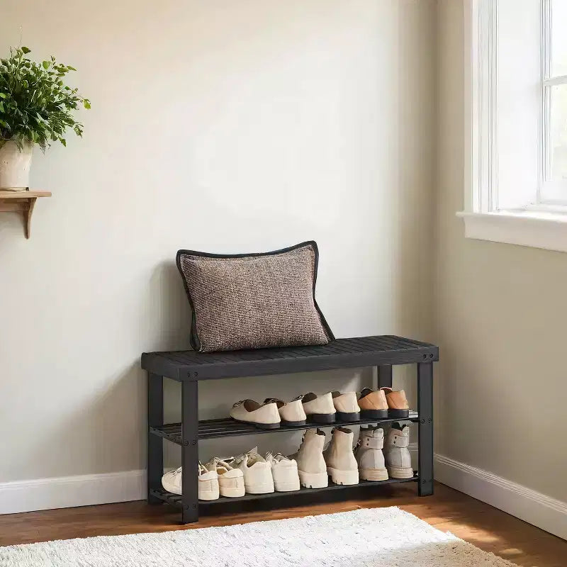 Shoe Rack Bench, 3-Tier Bamboo Shoe Storage Organizer, Entryway Bench, Holds Up to 286 lb, 11.3 x 35.4 x 17.8 Inches, for Entryway Bathroom Bedroom