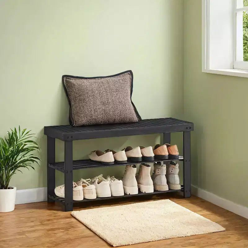 Shoe Rack Bench, 3-Tier Bamboo Shoe Storage Organizer, Entryway Bench, Holds Up to 286 lb, 11.3 x 35.4 x 17.8 Inches, for Entryway Bathroom Bedroom
