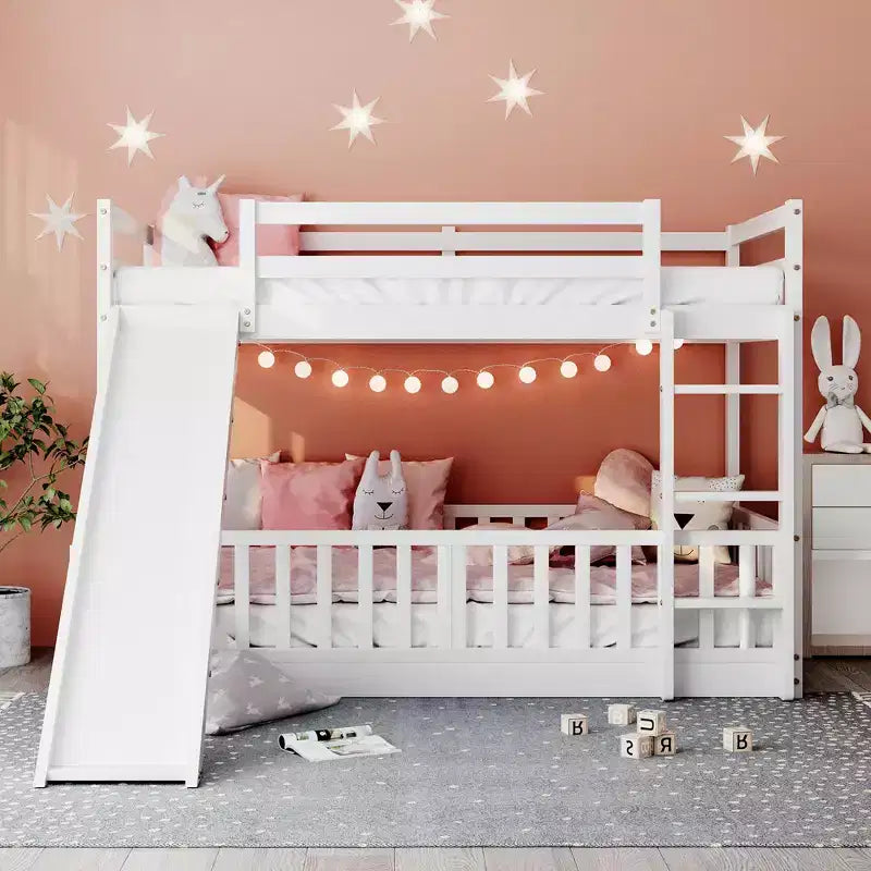 Twin Over Twin Bunk Bed with Slide and Ladder - ModernLuxe