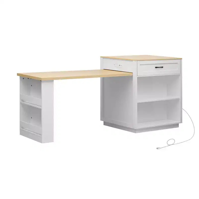 Whisen Modern Kitchen Island on Wheels with Spice Rack,Tower Rack,Drawers and Shelf