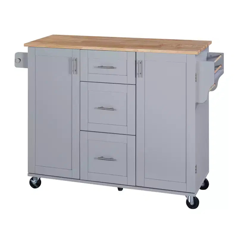 Whisen Modern Kitchen Island on Wheels with Spice Rack,Tower Rack,Drawers and Shelf