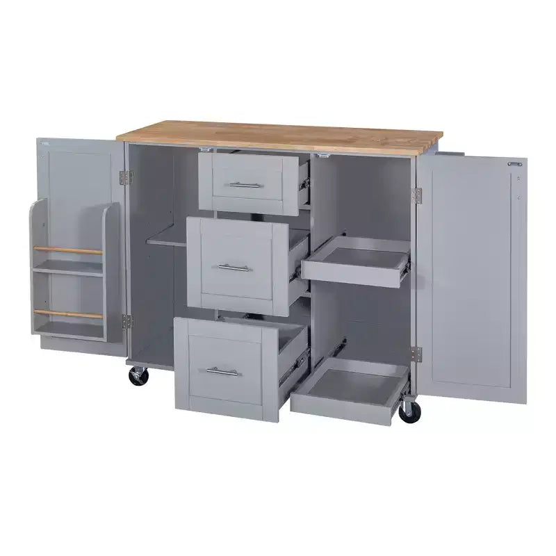 Whisen Modern Kitchen Island on Wheels with Spice Rack,Tower Rack,Drawers and Shelf