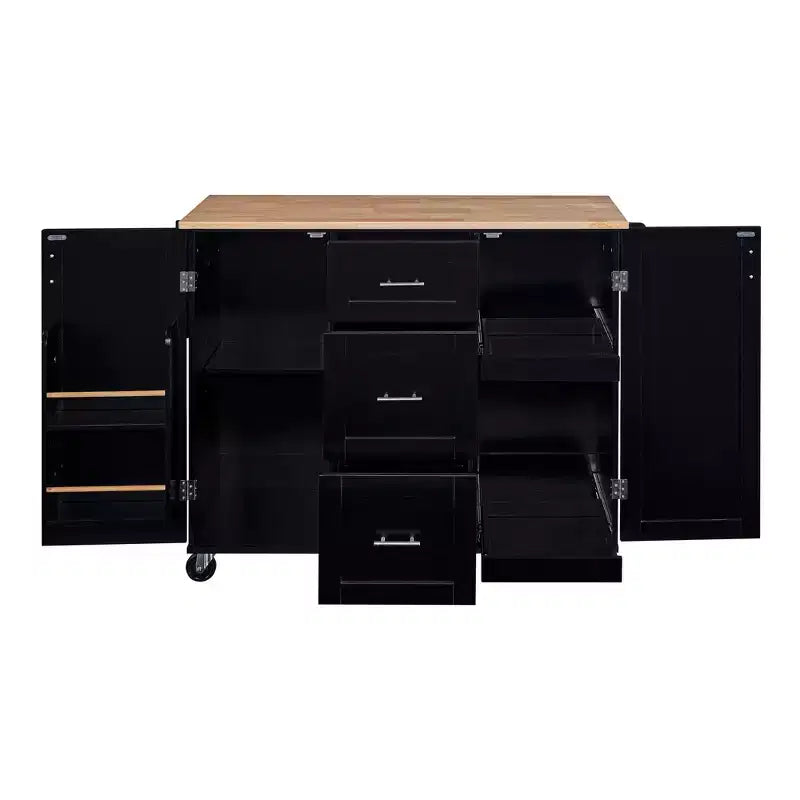 Whisen Modern Kitchen Island on Wheels with Spice Rack,Tower Rack,Drawers and Shelf