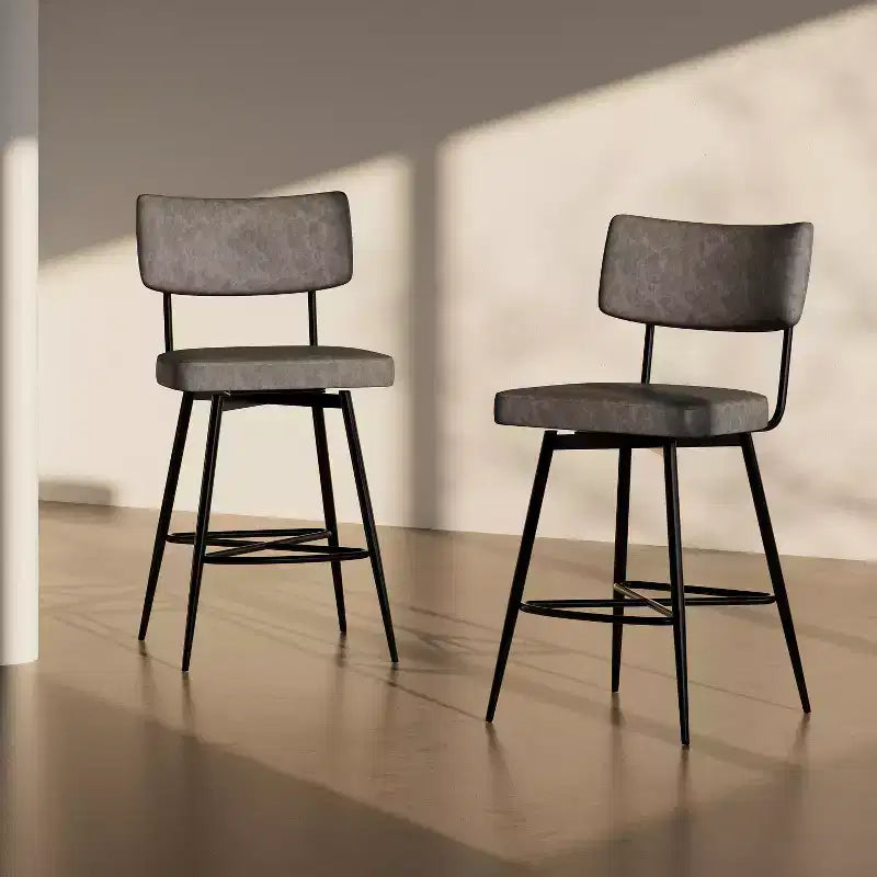 38.5''H Retro Swivel Counter Stools Set of 2, PU Accent Counter Chairs with Iron Frame, Footrest -ModernLuxe