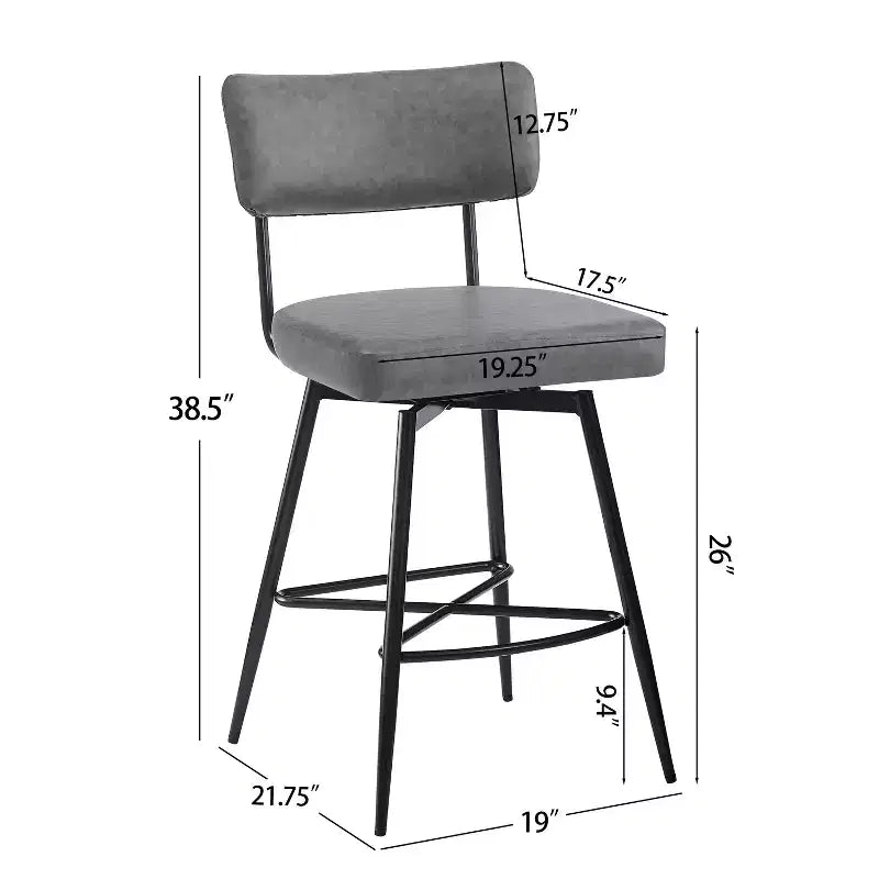 38.5''H Retro Swivel Counter Stools Set of 2, PU Accent Counter Chairs with Iron Frame, Footrest -ModernLuxe