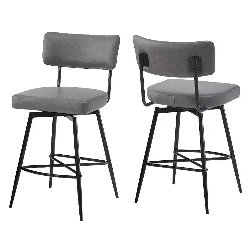38.5''H Retro Swivel Counter Stools Set of 2, PU Accent Counter Chairs with Iron Frame, Footrest -ModernLuxe
