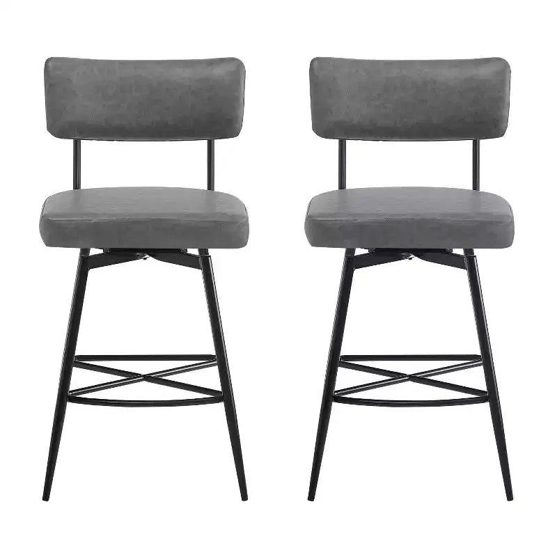 38.5''H Retro Swivel Counter Stools Set of 2, PU Accent Counter Chairs with Iron Frame, Footrest -ModernLuxe