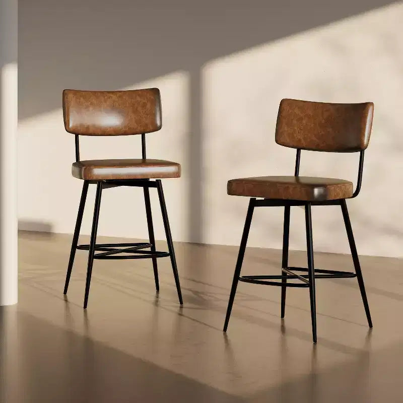 38.5''H Retro Swivel Counter Stools Set of 2, PU Accent Counter Chairs with Iron Frame, Footrest -ModernLuxe