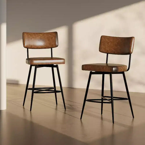 38.5''H Retro Swivel Counter Stools Set of 2, PU Accent Counter Chairs with Iron Frame, Footrest -ModernLuxe