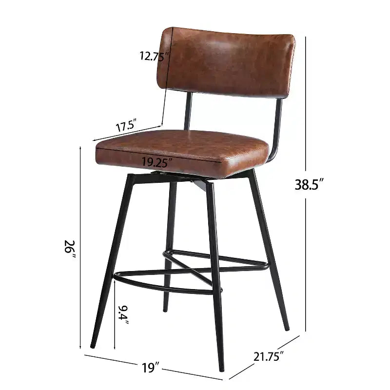 38.5''H Retro Swivel Counter Stools Set of 2, PU Accent Counter Chairs with Iron Frame, Footrest -ModernLuxe