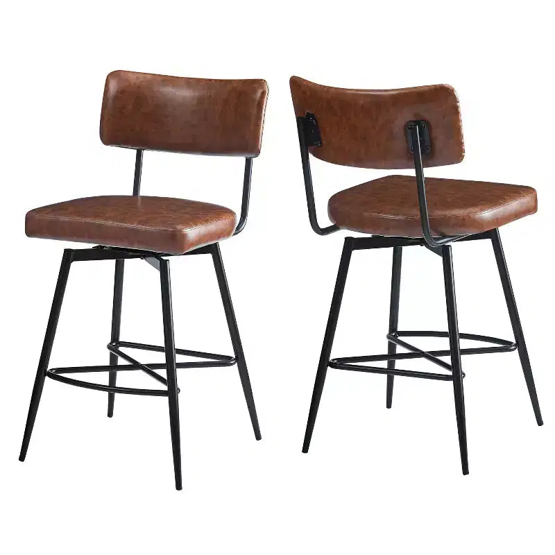 38.5''H Retro Swivel Counter Stools Set of 2, PU Accent Counter Chairs with Iron Frame, Footrest -ModernLuxe