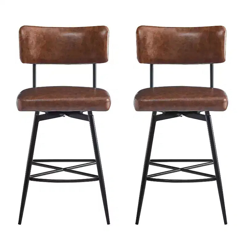 38.5''H Retro Swivel Counter Stools Set of 2, PU Accent Counter Chairs with Iron Frame, Footrest -ModernLuxe