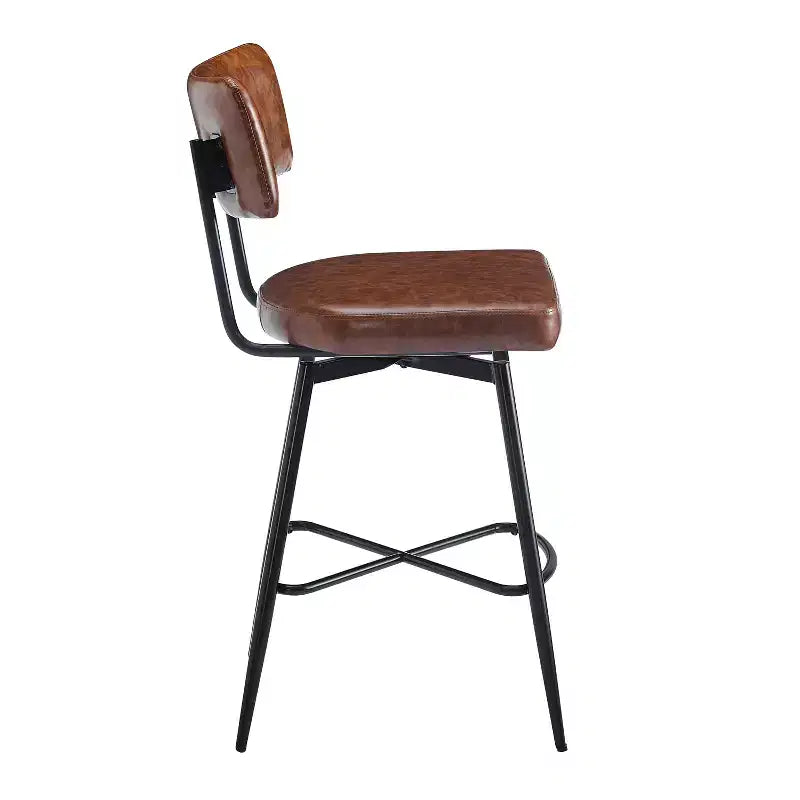 38.5''H Retro Swivel Counter Stools Set of 2, PU Accent Counter Chairs with Iron Frame, Footrest -ModernLuxe