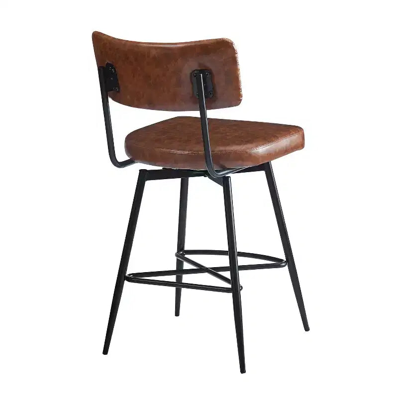 38.5''H Retro Swivel Counter Stools Set of 2, PU Accent Counter Chairs with Iron Frame, Footrest -ModernLuxe