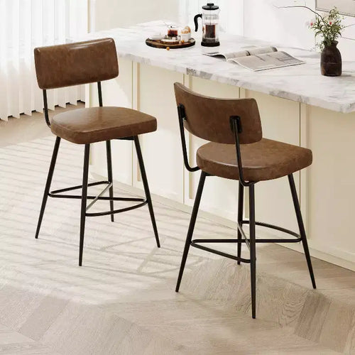 38.5''H Retro Swivel Counter Stools Set of 2, PU Accent Counter Chairs with Iron Frame, Footrest -ModernLuxe