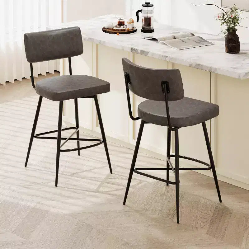 38.5''H Retro Swivel Counter Stools Set of 2, PU Accent Counter Chairs with Iron Frame, Footrest -ModernLuxe