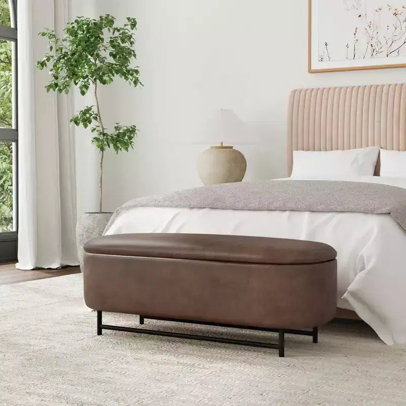 HomePop Ellipse Storage Bench with Metal Legs