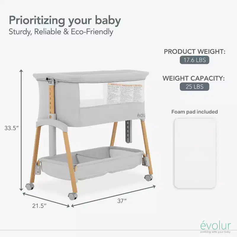 Evolur Lullaby Portable Bassinet with Wheels