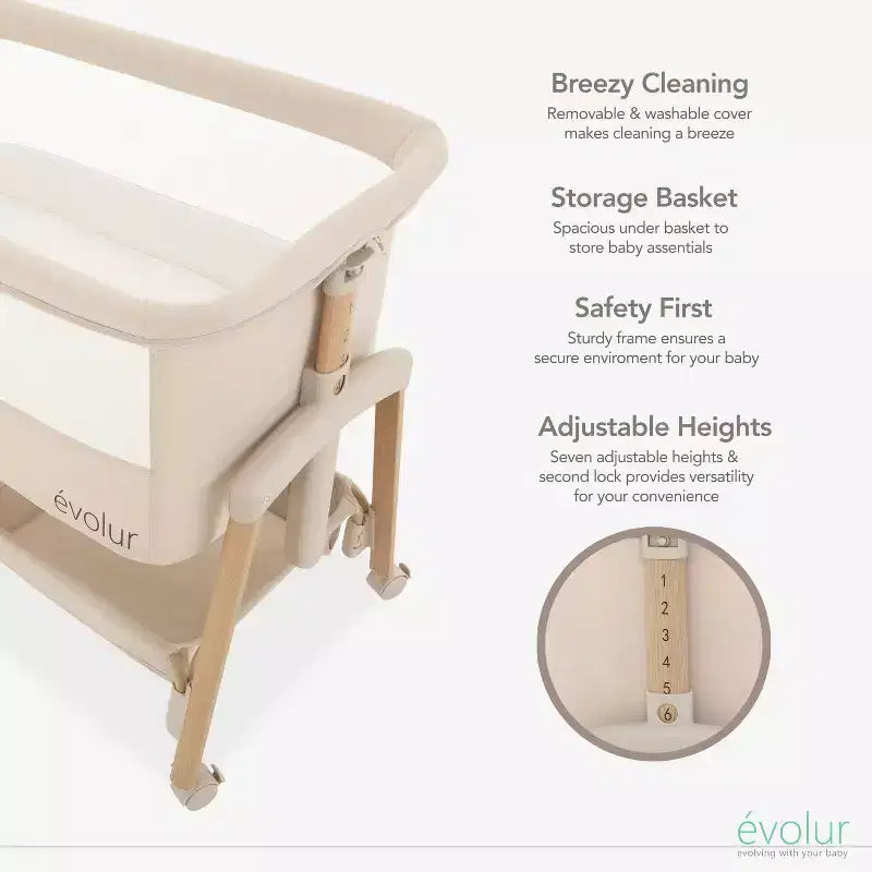 Evolur Lullaby Portable Bassinet with Wheels