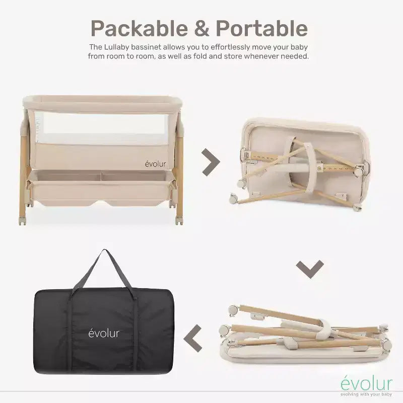 Evolur Lullaby Portable Bassinet with Wheels