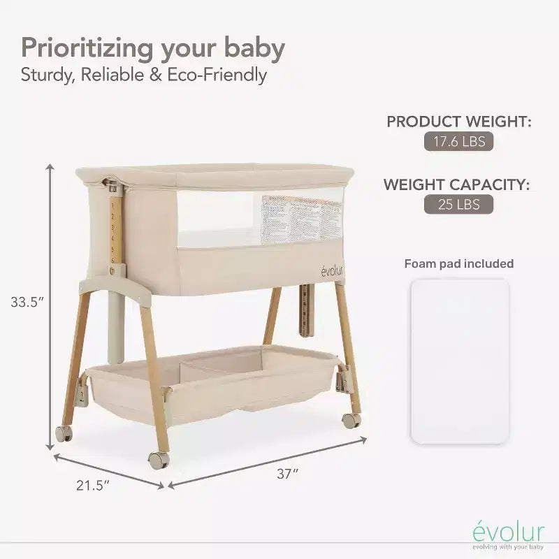 Evolur Lullaby Portable Bassinet with Wheels