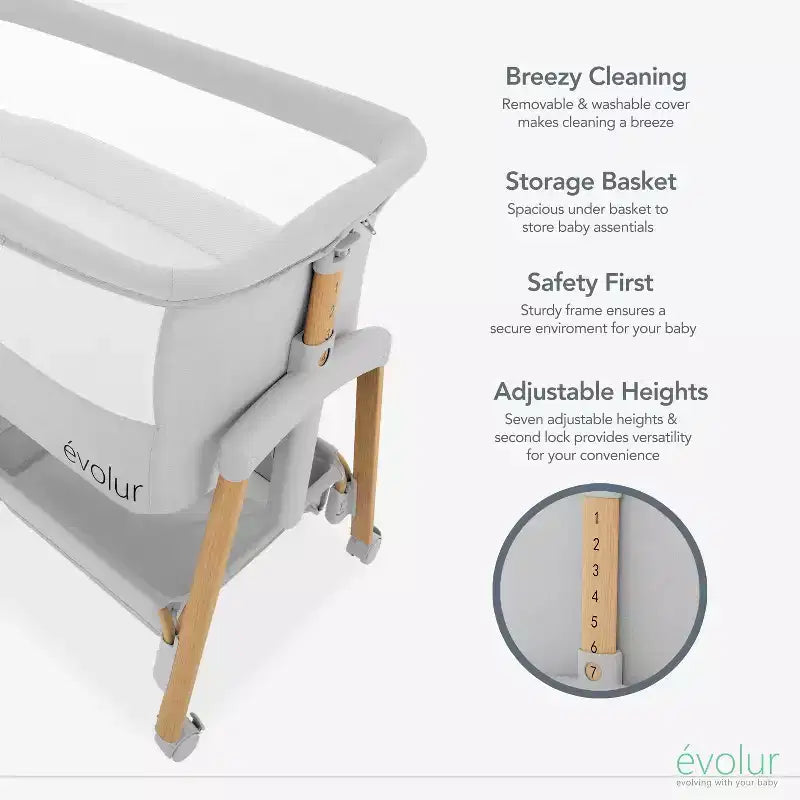 Evolur Lullaby Portable Bassinet with Wheels